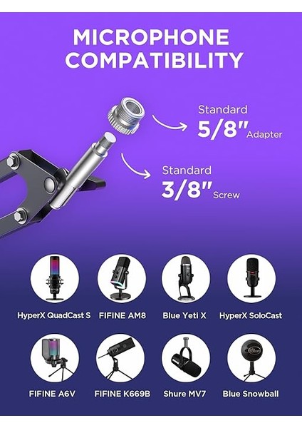 Mikrofon Kolu, Yükseltilmiş Mikrofon Kolu Mikrofon Standı Bom Süspansiyon Standı 3/8 Inç Ila 5/8 Inç Vida Adaptör Klipsi Siyah Yeti Snowball, Yeti Nano, Yeti x ve Diğer Mikrofon Için fırsatları