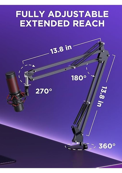 Mikrofon Kolu, Yükseltilmiş Mikrofon Kolu Mikrofon Standı Bom Süspansiyon Standı 3/8 Inç Ila 5/8 Inç Vida Adaptör Klipsi Siyah Yeti Snowball, Yeti Nano, Yeti x ve Diğer Mikrofon Için indirimleri