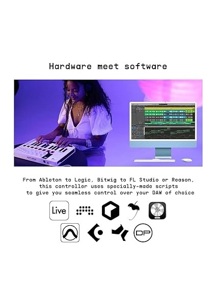 Minilab 3 - Müzik Üretimi Için Evrensel Mıdı Kontrol Cihazı, Hepsi Bir Arada Yazılım Paketi ile - 25 Tuş, 8 Çok Renkli Ped, Beyaz indirimleri