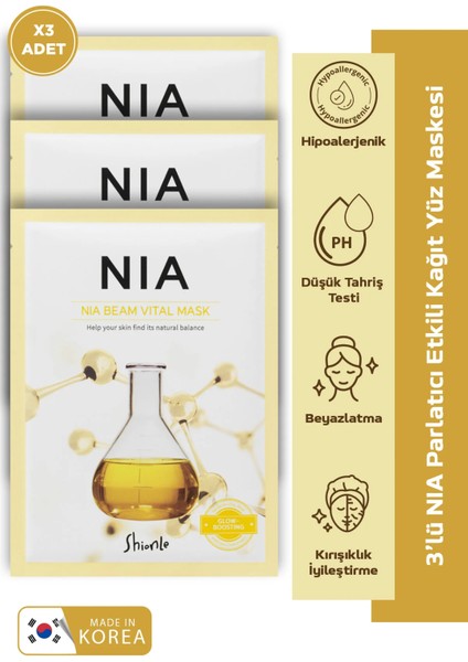 Pirinç Kepeği & Niasinamid Işıltısı ile Derinlemesine Besleme Sunan Nia Kore Kağıt Yüz Maskesi 3'lü