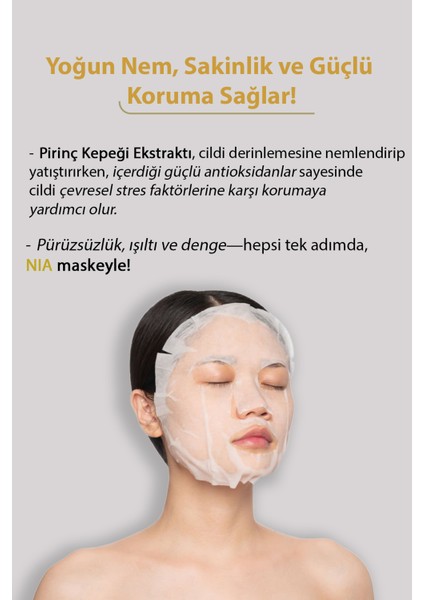 Pirinç Kepeği & Niasinamid Işıltısı ile Derinlemesine Besleme Sunan Nia Kore Kağıt Yüz Maskesi 3'lü indirimleri