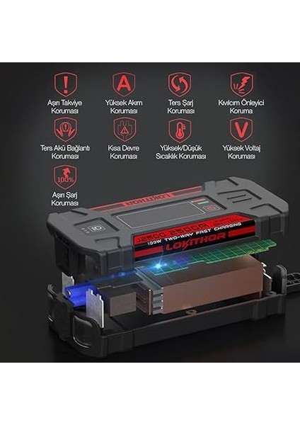 J2500 12V 2500AMP Lifepo4 Akıllı Akü Takviye + Powerbank + LED Lamba indirimleri
