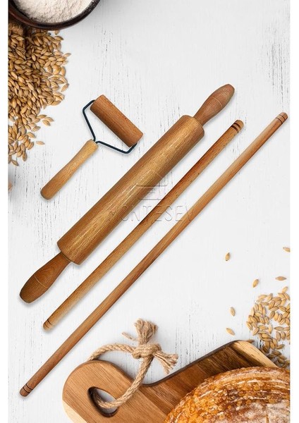 Zambak Serisi Ahşap Hamur Açma Oklavası Merdanesi Rulosu 4 Lü Set Echo2