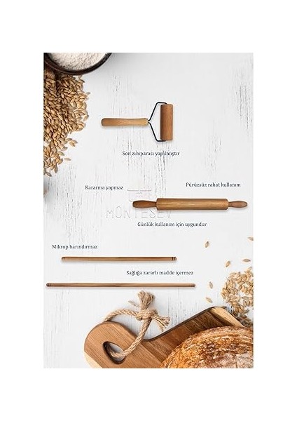 Zambak Serisi Ahşap Hamur Açma Oklavası Merdanesi Rulosu 4 Lü Set Echo2 indirimleri