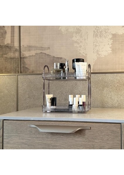 Katlı Makyaj Organizeri Kozmetik Aksesuar Düzenleyici Kozmetik Vitrini (Duman Gri)