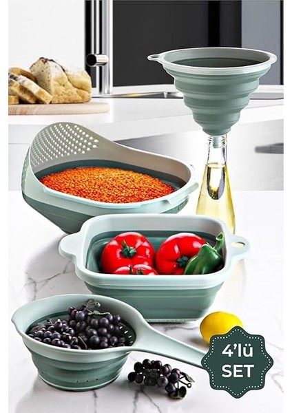 Life 4 Parça Akordiyon Yeşil Süzgeç Seti MIT1025 fiyatları