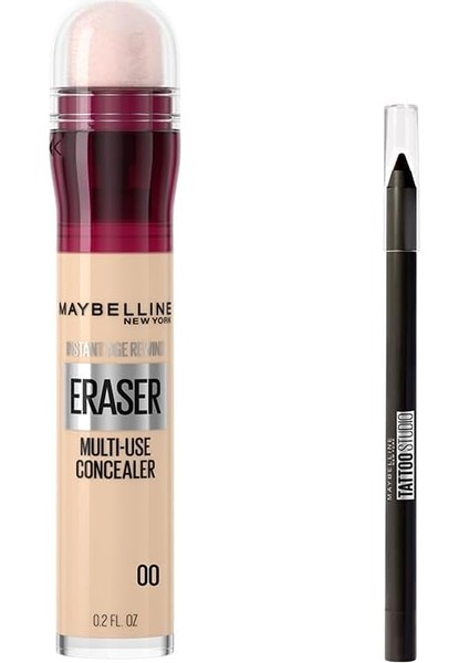 New York Instant Anti Age Eraser Kapatıcı 00 Ivory &amp; Mini Tattoo Liner Gel Pencil Makyaj Seti