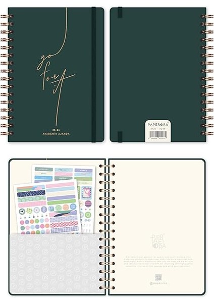 A5 Spiralli 16 Aylık Akademik Ajanda - Koyu Yeşil fırsatları