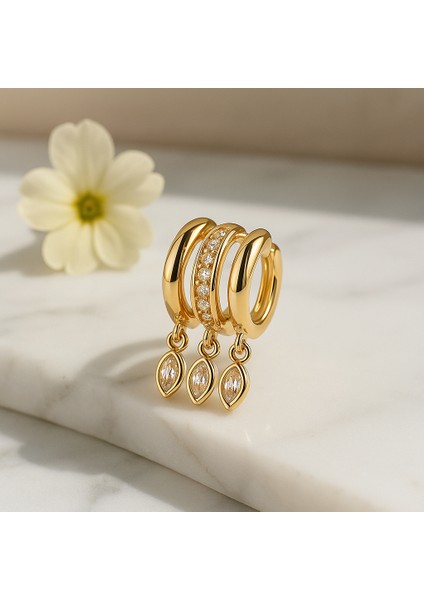 Üç Damla Taşlı Çoklu Sallantılı Zirkon Taşlı Vıp Gold Kadın Küpe fiyatları