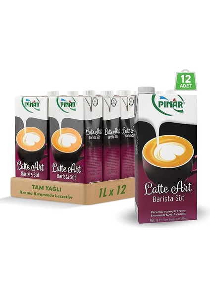 Latte Art Tam Yağlı Barista Süt 1 L x 12 Adet