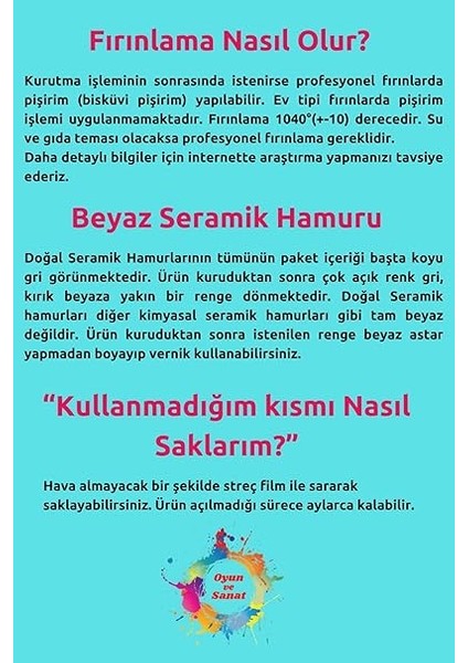 Doğal Seramik Hamuru Seramik Hamuru Başlangıç Seti 4-6'lı Boya Seti, 5li Ebeşuar, Merdane, Fırça, 1000GR Doğal Kil Beyaz modelleri