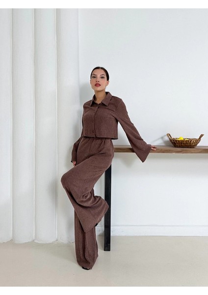 Gömlek Yaka Kaplama Düğmeli Takım Kahve fırsatları