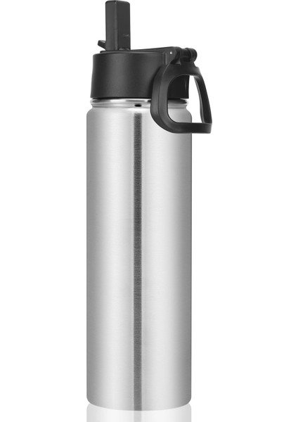 650 ml Içecek Şişesi, Paslanmaz Çelik, Pipetli, Çift Duvarlı, Vakum Izolasyonlu, Çocuk, Metal, Sızdırmaz, Bpa Içermez, Spor, Okul, Dış Mekan Için Termos (Gümüş, 22 Oz)
