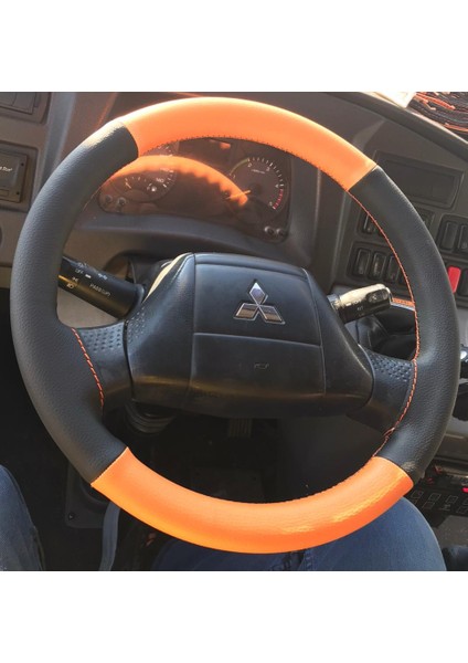 Dikişli Direksiyon Kılıfı Turuncu Deri Siyah Deri Siyah Dikişli Fotodaki Temsa Prestij Için