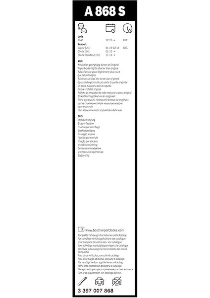 Aerotwin Silecek Seti Renault Clio 4 (2012-2020), Captur (2013-2015) [650/340 Mm] A868S 3397007868 modelleri