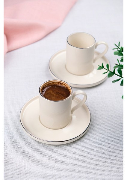 Porselen Platin Kahve Fincan Takımı Kelebek 90CC 2 Kişilik 4 Parça