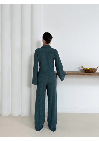 Gömlek Yaka Kaplama Düğmeli Takım Petrol Yeşili modelleri