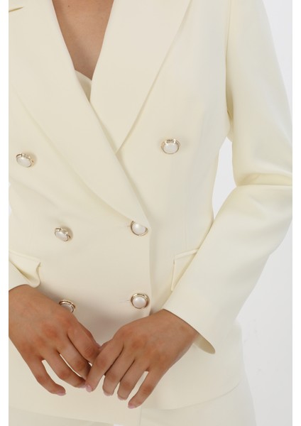 Kruvaze Kapama Ithal Metal Düğmeli Ceket ve Boru Paça Pantolon Krep Takım