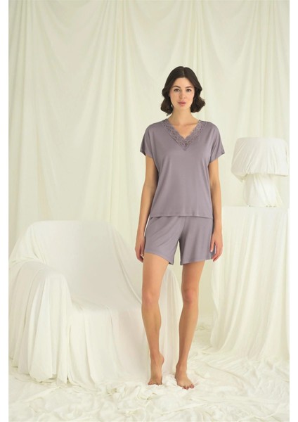 Monamise Kısa Kollu Dantelli V Yaka Şort Takımı fiyatları