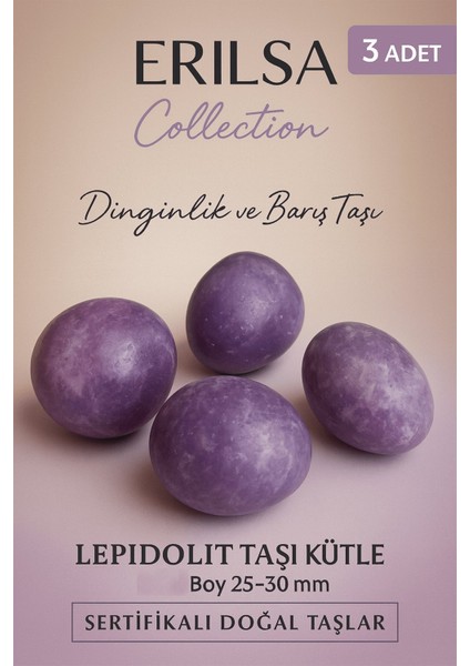 Sertifikalı Doğal Lepidolit Taşı Kütle 3 Adet Set – Dinginlik ve Ruhsal Barış Taşı