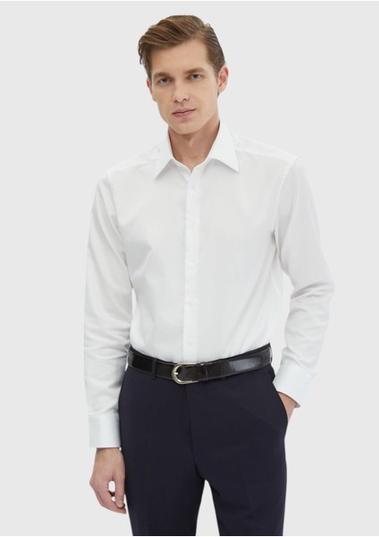 Beyaz Düz Regular Fit Dokuma Klasik %100 Pamuk Gömlek modelleri