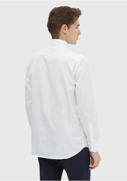 Beyaz Düz Regular Fit Dokuma Klasik %100 Pamuk Gömlek indirimleri