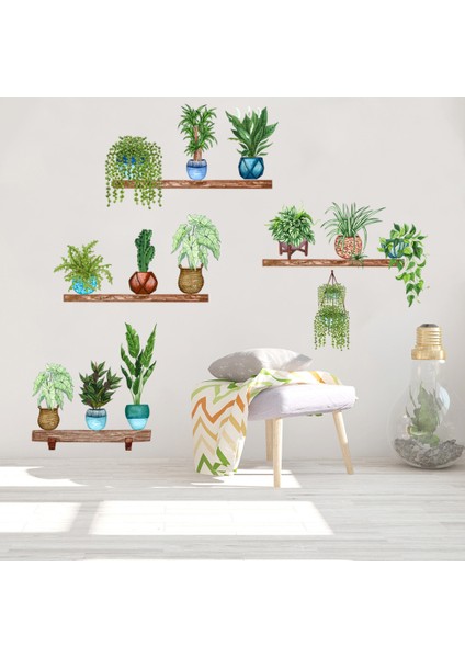 Raflı Saksılı Çiçek Tasarımlı Yapışkanlı Sticker (5256) fiyatları