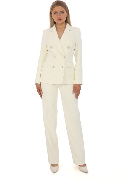 Kruvaze Kapama Ithal Metal Düğmeli Ceket ve Boru Paça Pantolon Krep Takım