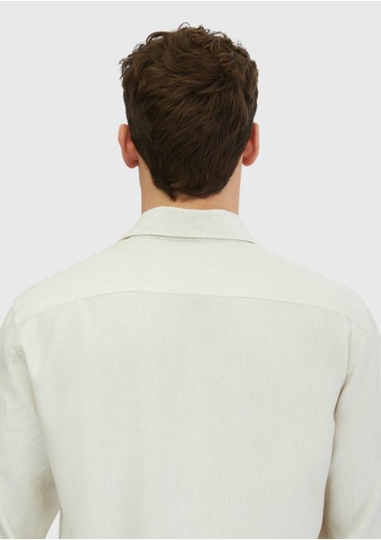 Ekru Çizgili Casual Fit Dokuma Casual Pamuk Karışımlı Gömlek modelleri