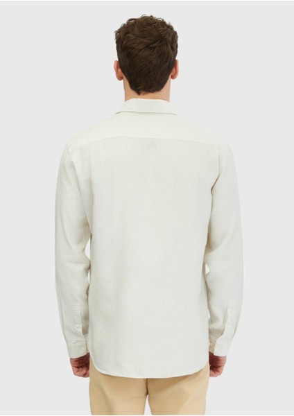 Ekru Çizgili Casual Fit Dokuma Casual Pamuk Karışımlı Gömlek fırsatları