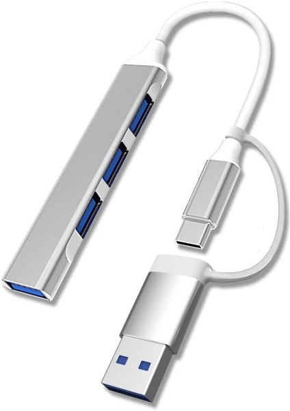 4 Port'lu Bağlantı Istasyonu Ultra Ince USB Bölücü Type-C Tipi Çoklu Arayüz Adaptörü Multi USB Çoklayıcı