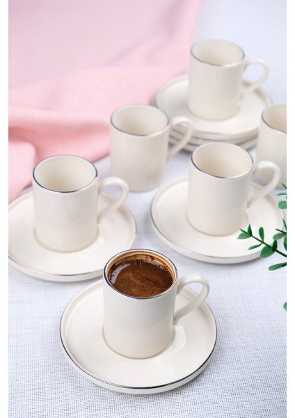 Porselen Platin Kahve Fincan Takımı Kelebek 90CC 6 Kişilik 12 Parça