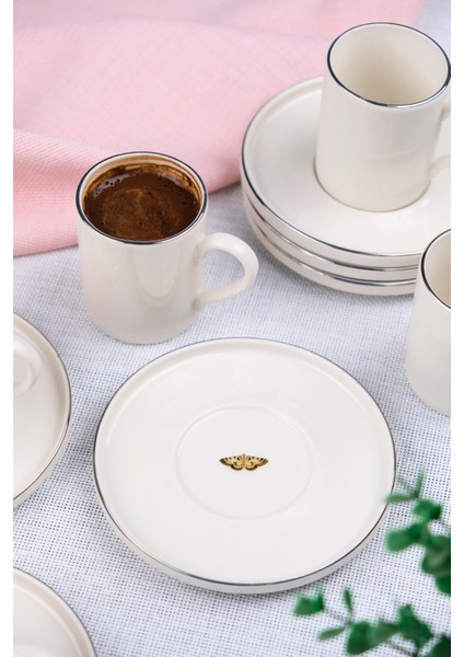 Porselen Platin Kahve Fincan Takımı Kelebek 90CC 6 Kişilik 12 Parça fırsatları