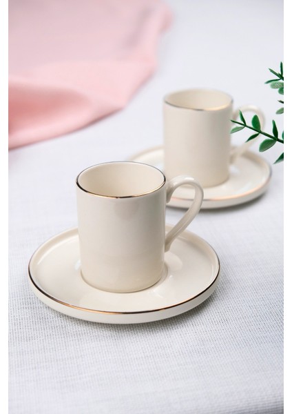 Porselen Altın Yaldız Kahve Fincan Takımı Kelebek 90CC 2 Kişilik 4 Parça