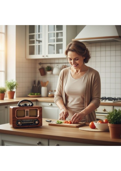 Büyük Boy Retro, Nostaljik, Ahşap Tasarım Bluetooth Hoparlörlü, Şarjlı, Taşınabilir Fm/am Destekli Radyo NS-6635 (5256) fiyatları