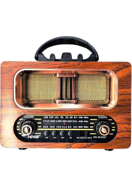 Büyük Boy Retro, Nostaljik, Ahşap Tasarım Bluetooth Hoparlörlü, Şarjlı, Taşınabilir Fm/am Destekli Radyo NS-6635 (5256) modelleri