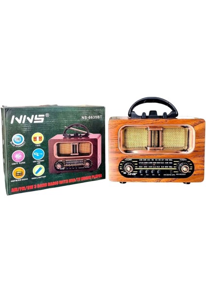 Büyük Boy Retro, Nostaljik, Ahşap Tasarım Bluetooth Hoparlörlü, Şarjlı, Taşınabilir Fm/am Destekli Radyo NS-6635 (5256) indirimleri