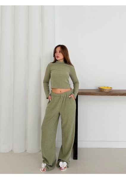 Balıkçı Yaka Örme Alt Üst Takım Mint