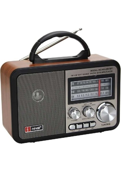 Orta Boy Retro, Nostaljik, Ahşap Tasarım Bluetooth Hoparlörlü, Şarjlı, Taşınabilir Fm/am Destekli Radyo NS-8897 (5256)
