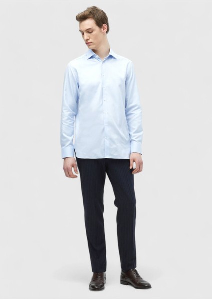 Mavi Düz Regular Fit Dokuma Klasik %100 Pamuk Gömlek fiyatları