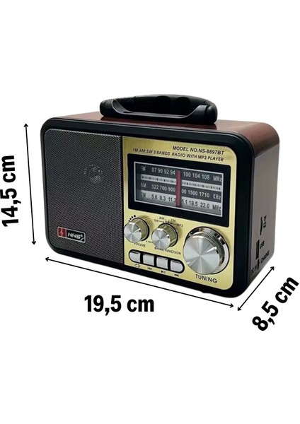 Orta Boy Retro, Nostaljik, Ahşap Tasarım Bluetooth Hoparlörlü, Şarjlı, Taşınabilir Fm/am Destekli Radyo NS-8897 (5256) fırsatları