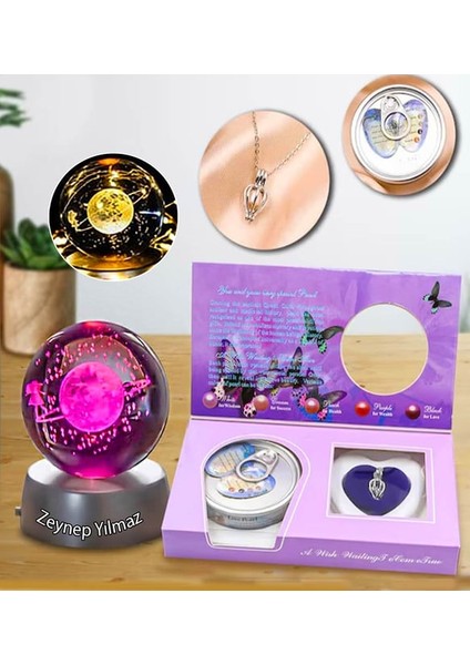 Kişiye Özel Satürn Kız Işıklı Cam Küre & Istiridye Içinde Gerçek Inci Kolye