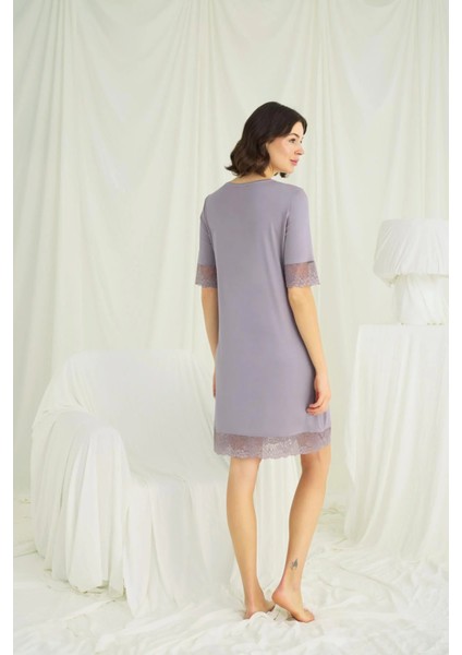 Monamise Dantel Detaylı Kısa Kollu ve Önü Düğmeli Gecelik fırsatları