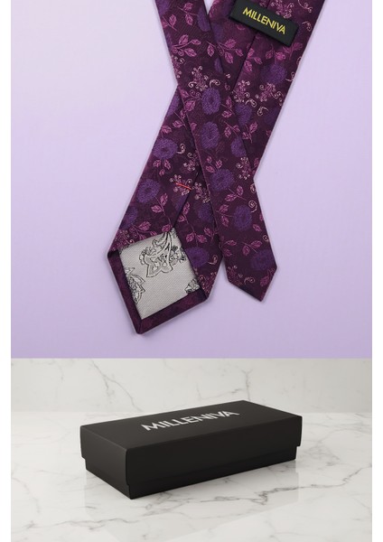 Çiçekli Mor Kravat & Mendil modelleri