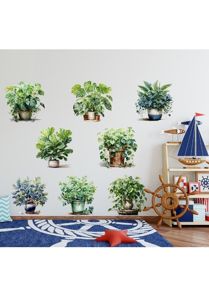 Saksılı Çiçek Tasarımlı 8li Sticker (5256) modelleri