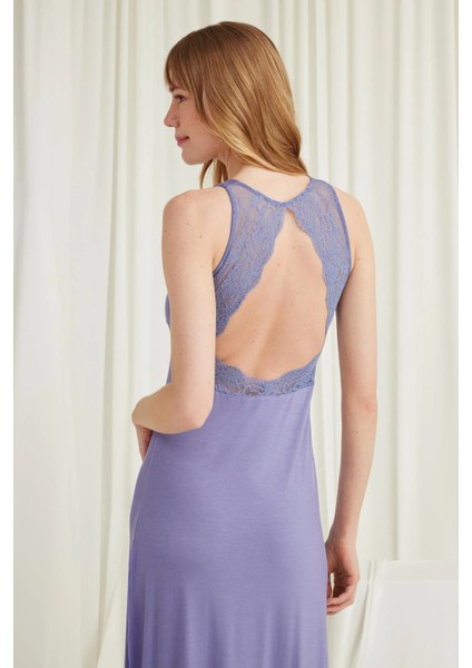 Monamise Yakası ve Sırtı Dekolteli Dantelli Yırtmaçlı Gecelik fırsatları