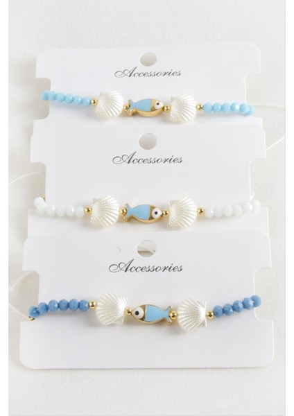 Balık Istiridye Inci Kristal Makrome Ip Bileklik