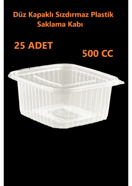 Sızdırmaz Düz Kapaklı Şeffaf Plastik Kap – 500 gr Kapasiteli, 25 Adet, Gıda Saklama ve Servis Kabı