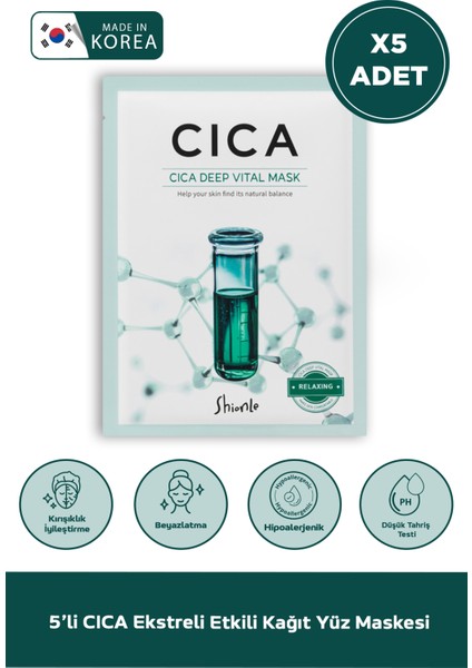 Semizotu ve Yeşilçay ile Hassas Ciltlere Özel Bakım Sunan Cıca Deep Kore Kağıt Yüz Maskesi 5'li