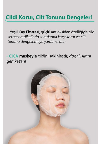 Semizotu ve Yeşilçay ile Hassas Ciltlere Özel Bakım Sunan Cıca Deep Kore Kağıt Yüz Maskesi 5'li fiyatları